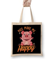Pigs Make Me Happy Adorable Piglet Bez Çanta Uzun Saplı