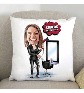 Kişiye Özel Bayan Kuaför Karikatürlü Yastık