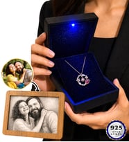925 Ayar Rose Lale Gümüş Kolye 100 Dilde Seni Seviyorum ve Size Özel Karakalem Fotoğraflı Çerçeve