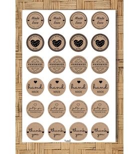 Kraft Sticker Etiket 4 cm 48 adet Hand made -  Thank you -T453