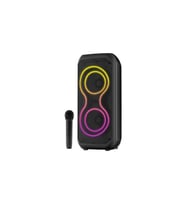 Mikrofonlu Kablosuz Karaoke Bluetooth Hoparlör 16W Güçlü RGB LED Işıklı Taşınabilir Speaker (Siyah)