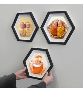 Yapışkanlı Sök Tak Altıgen Fotoğraf Çerçevesi – 3’lü Büyük Boy - Siyah