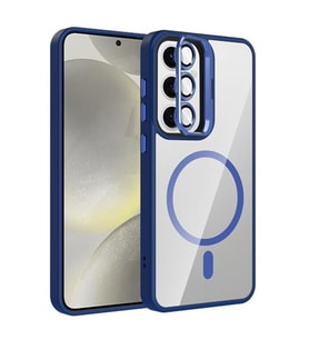 Coverzone Samsung Galaxy S25 Plus ile Uyumlu Z-Etro MagSafe Wireless ?arj Destekli, G��l� Manyetik Tutucu, Stand Olabilen, Kamera Lens Hediyeli Koruyucu K?l?f Lacivert