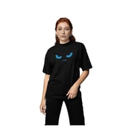 mavi kızgın göz ön baskılı kaliteli unisex oversize T-shirt