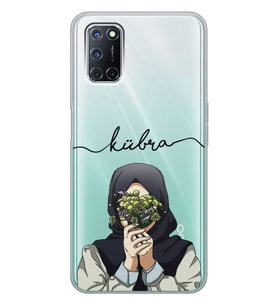 Oppo Çiçekli Kız Tasarımlı Şeffaf Telefon Kılıfı