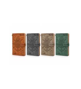 Kişiye Özel Vintage Deri Kapaklı Defter Dümen ve Çapa Desenli