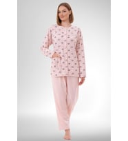 Mecit 6315 Pudra Kadın Boydan Düğmeli Büyük Beden Pijama Takımı
