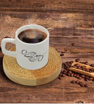 BK Gift Kişiye Özel Retro Motif Tasarımlı Doğal Ahşap Tabaklı Türk Kahvesi Fincanı Model 9