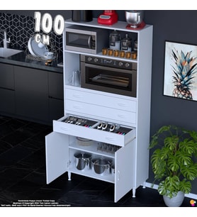 Eliusta Miray 100 cm Mutfak Standı Fırın Dolabı Çok Amaçlı Dolap Beyaz Kiler Banyo Dolabı 100x194x32 cm