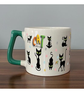 Cat Love Baskılı Yeşil Kulplu D Kupa