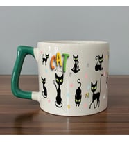 Cat Love Baskılı Yeşil Kulplu D Kupa