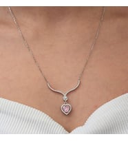 Pembe Taşlı Kalp Zirkon Taşlı 925 Ayar Gümüş Kadın Kolye