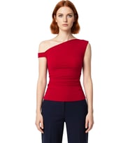 Kadın Yazlık Bluz Fitted Asimetrik Yaka Düşük Kol Dokuma Sandy Polyester Elastan Karışımı