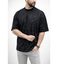 Erkek Premium Tişört OSY Yumuşak Dokulu Yıkamalı Oversize T-Shirt - Siyah