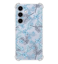 PrintiFy Samsung S24 Uyumlu Köşe Korumalı Floral Mavi Tasarımlı Şeffaf Silikon Kılıf