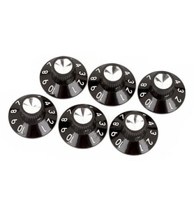 FENDER 0990930000 Pure Vintage Black/Silver Skirted Amfi Düğmesi (6 Adet) Siyah/Gümüş Renk, Klasik Fender Amfi Görünümü, Orijinal Restorasyon Parçası