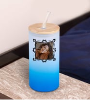 BK Gift Fotoğraflı Mavi Renk Pipetli Buzlu Cam Bardak 600ml - 2, Arkadaşa Hediye, Doğum Günü Hediyesi