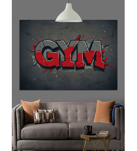 Kırmızı GYM Spor Yazısı Dekoratif Kanvas - Mdf Ahşap Tablo