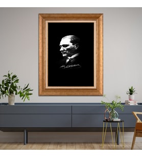 Altın Paspartulu Atatürk  Çerçeveli Tablo C892 (Gold)