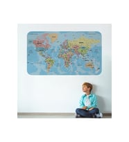 Türkçe Eğitici Ülke Ve Başkent Okyanus Detaylı Atlası Dekoratif Dünya Haritası Duvar Sticker-3869-85x130