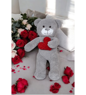 Kalpli Peluş Ayıcık - Sevgiliye Çok Özel Kalpli Hediye Peluş Ayıcık (Gri)