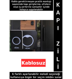 Kendinden Yapışkanlı Ev Kapı Girişi Ofis 36 Melodili LED Işıklı Kablosuz Su Geçirmez Siyah Kapı Zili