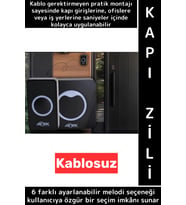 Kendinden Yapışkanlı Ev Kapı Girişi Ofis 36 Melodili LED Işıklı Kablosuz Su Geçirmez Siyah Kapı Zili