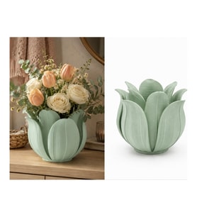 Alvera Lotus Yapraklı Vazo – 3D Baskı Dekoratif Çiçeklik-Mint