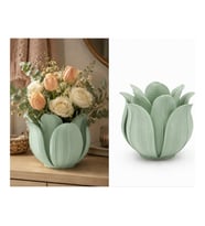 Alvera Lotus Yapraklı Vazo – 3D Baskı Dekoratif Çiçeklik-Mint