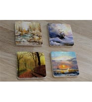 Deniz ve Doğa Manzaraları Doğal Taş Bardak Altlığı 4'lü set - Natural Stone Coasters