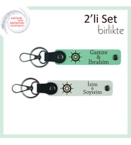 Kişiye Özel Gemi Dümeni Anahtarlık Seti, Şık Hediyelik Alternatif, Açık Yeşil-Beyaz