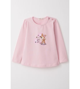 Breeze Kız Bebek Uzun Kollu Tişört Sevimli Ceylancık Baskılı 9 Ay-3 Yaş, Pembe