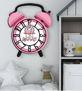 BK Gift Hayvan Figürlü Pembe Retro Çalar Saat Tasarımlı Kabartma Figürlü Ahşap Çocuk Duvar Saati-1, Ev Dekoru, Çocuk Odası Aksesuar