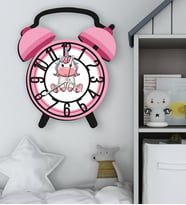 BK Gift Hayvan Figürlü Pembe Retro Çalar Saat Tasarımlı Kabartma Figürlü Ahşap Çocuk Duvar Saati-1, Ev Dekoru, Çocuk Odası Aksesuar