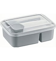 3 Bölmeli Beslenme Kabı 920 ml Sosluklu Sızdırmaz Kapaklı BPA İçermez Çatal Kaşık Dahil Lunch Box Bölmeli Yemek Kabı (Gri)