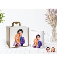 BK Gift Kişiye Özel Ahşap Kutuda Sevgililer Karikatürlü Beyaz Kupa Bardak-89