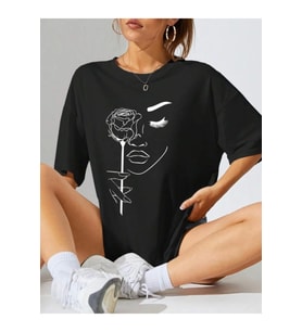 Baskılı Oversize T-shirt - Siyah