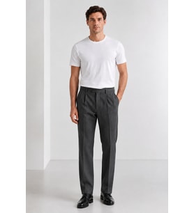 Erkek Slim Fit Yün Karışımlı Zeta Gabardin Kumaş Pileli Pantolon 004-Antrasit