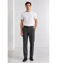 Erkek Slim Fit Yün Karışımlı Zeta Gabardin Kumaş Pileli Pantolon 004-Antrasit