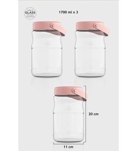 Renga Macro 1700 ml Bej Kapaklı 3'lü Cam Kavanoz Seti 131074 (Pembe)