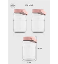 Renga Macro 1700 ml Bej Kapaklı 3'lü Cam Kavanoz Seti 131074 (Pembe)