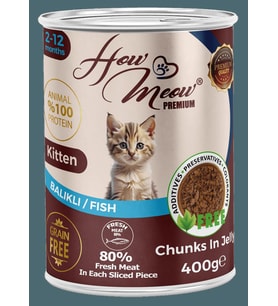 HOW MEOW 12 ADET JÖLELİ PARÇA ETLİ YAVRU KEDİ YAŞ MAMASI BALIKLI 400 GRAM