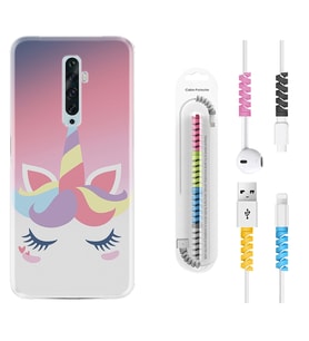 Oppo Reno 2Z 4 Lite 4 Pro 5 6 7 A31 Kılıf Kablo Koruma Spiral Silikon Sweety Unicorn 1737