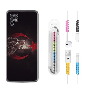 INFINIX Note 11 Pro Note 10 Hot 9 Play Kılıf Kablo Koruma Spiral Silikon Kurt ve Ay Yıldız 1403