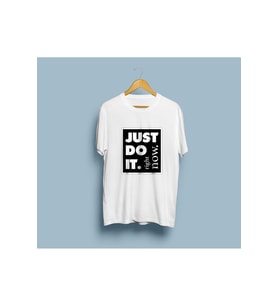 Oversize Just Do It Right Now! Tasarım Unisex T-shirt (Beyaz)