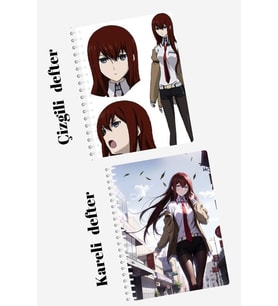 Makise kurisu defter seti 2 adet A4 boyutu 21*30 çizgili + kareli 60 syf