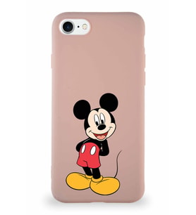 Apple iPhone 7 Soft Premier Kapak Mickey Mouse-B Tasarımlı Silikon Kılıf - Pudra (Şeffaf)