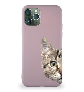 Apple iPhone 11 Pro Soft Premier Kapak Catface Tasarımlı Silikon Kılıf - Pudra (Şeffaf)