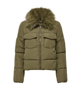 ONLY ONLMAGGI Fur Puffer Kadın Şişme Mont – Kürklü Kapüşonlu, Fermuarlı, Kışlık Ceket (KAHVE)
