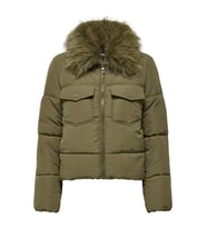 ONLY ONLMAGGI Fur Puffer Kadın Şişme Mont – Kürklü Kapüşonlu, Fermuarlı, Kışlık Ceket (KAHVE)